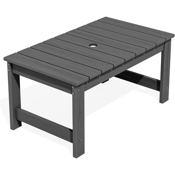 Outdoor Coffee Table with 1.69" Umbrella Hole, HDPE Patio Coffee Table for Outside, Rectangle, Gray