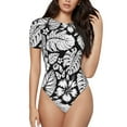 thumbnail image 2 of Uemuo Tropical Leaves Pattern Women's One Piece Short Sleeve Swimsuit Rash Guard Surfing Modest Quick-drying Swimsuit Beach Essentials-Medium, 2 of 9