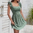 thumbnail image 2 of Ruyang Womens Summer Wrap Dress Summer Square Neck Ruffle Shoulder Bow Big Hem Ruffle Sleeves Asymmetric Hem Dress, 2 of 5