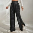 thumbnail image 4 of XFLWAM Women's Corduroy High Waist Y2K Fashion Pants Slit Hem Straight Wide Leg Trousers Black S, 4 of 8