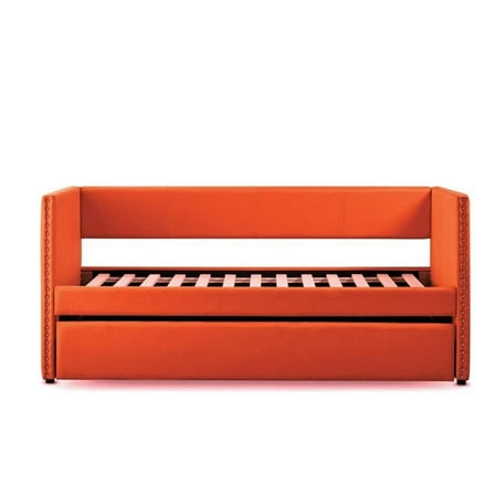 Maklaine Wood and Fabric Upholstered Daybed w/Pull-Out Trundle in Orange