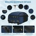 thumbnail image 3 of 20 inch Rolling Backpack, Adult Business Laptop Backpack with Wheels, Invisible Shoulder Strap Waterproof Backpack with Roller-Suitcase Travel Bag (Blue), 3 of 7