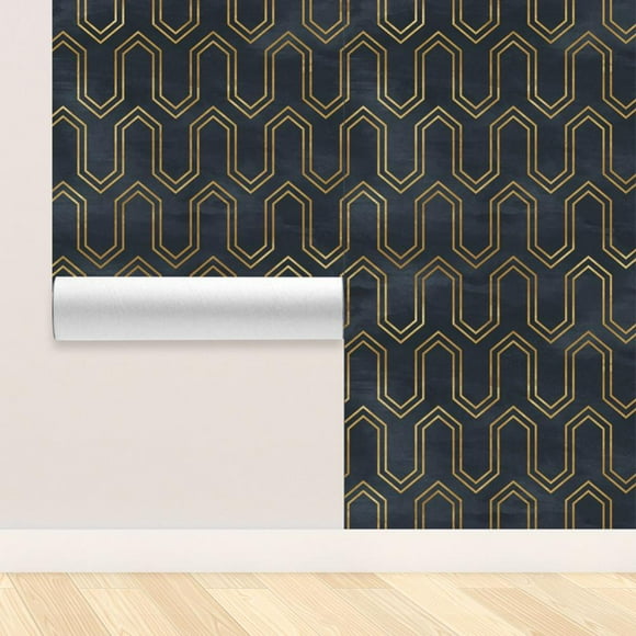 Peel and Stick Wallpaper Stripe Removable Wallpaper 15.75 in X 47.24 in Black/Gold Self Adhesive Wallpaper Modern Durable for Home Decoration Old Furniture Renovation