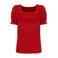 thumbnail image 5 of Fanxing Womens Summer Tops Square Neck Dressy Casual Ruffle Trim Sleeve Cute T Shirts Trendy Clothes Red,S, 5 of 5