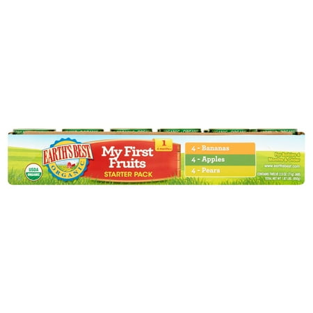 Earth's Best Organic My First Fruits Starter Pack Baby Food 1 4 Months+, 12 count, 2.5 oz