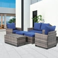 thumbnail image 3 of Decksplore 6 Piece Patio Furniture All Weater Wicker Outdoor Sectional Sofa,High Back Patio Chairs,Coffee Table and Ottomans Set for Porch,Garden,Backyard Blue, 3 of 9