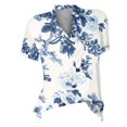 thumbnail image 2 of Gibobby Camisas mexicanas con cuello en V para mujer Camiseta manga corta con estampado flores y cuello en V encaje informal a la moda verano para mujer(Azul,CH), 2 of 3