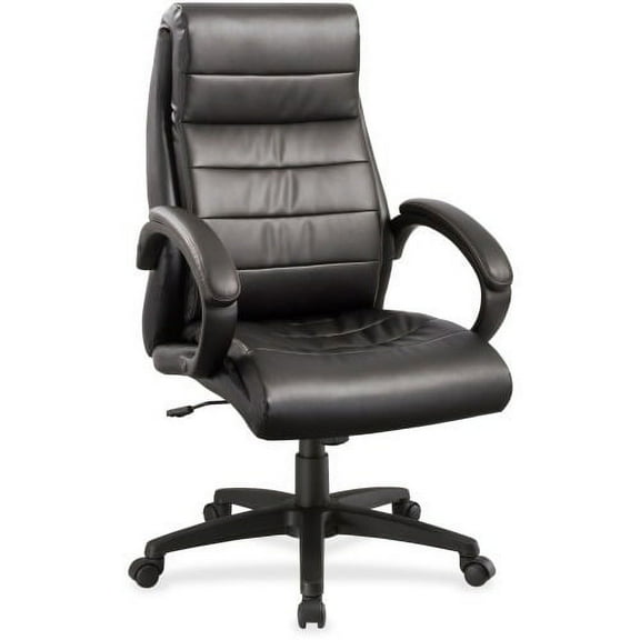 Lorell Deluxe High-back Leather Chair Leather Seat - Leather Back - 5-star Base - Black - 27.8" Width x 32" Depth x 44.5" Height - 1 Each