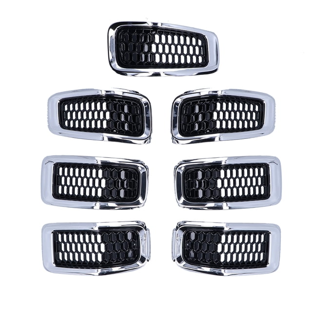 Grille Insert Guard 7pcs Front Grille Inserts Grill Guard Trim Accessory Fit For Cherokee 2014-2018Chromeplate Frame