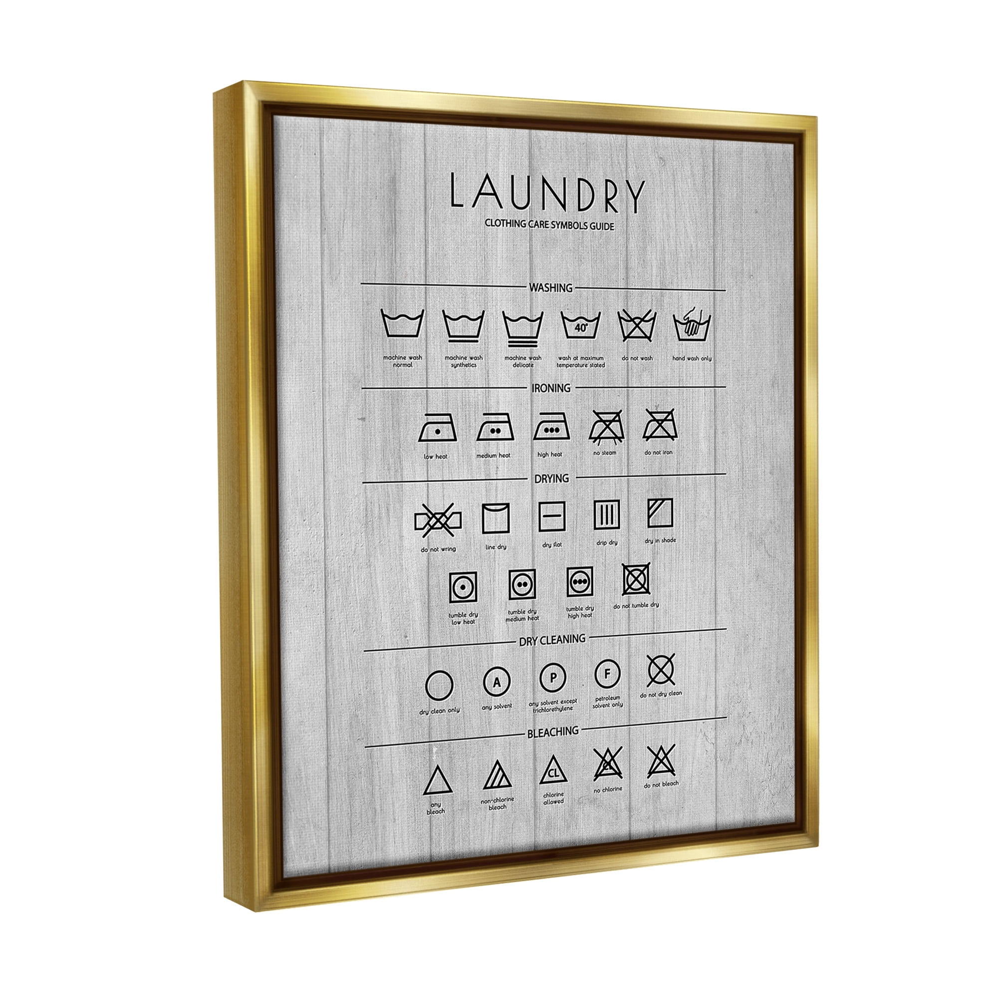 Stupell Industries Rustic Laundry Diagram Typography Painting Gold Floater Framed Canvas Art Print Wall Art, 25 x 31