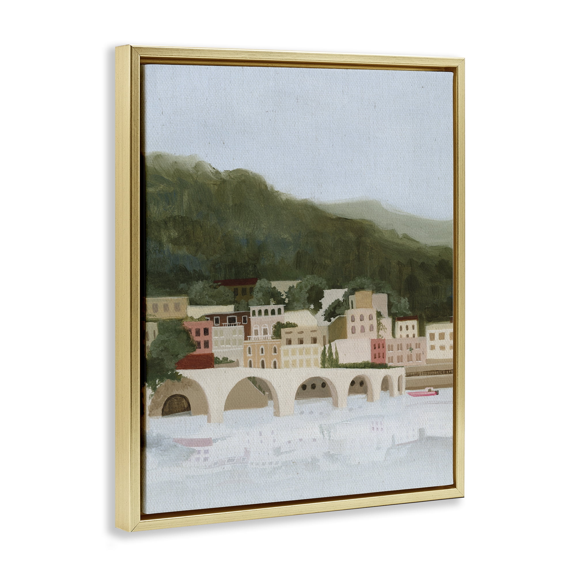 Stupell Industries Coastal Mountains By Sea Gold Framed Floater Canvas Wall Art, design by Grace Popp
