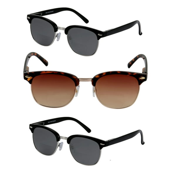 "The Executive" 3 Pair of Classic Unisex Semi-Rimless Bifocal Reading Sunglasses with Maximum UV Protection & Spring Hinges - Black/Tortoise - 1.75