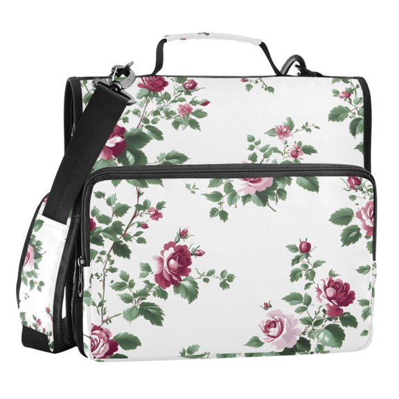 ALAZA Zipper Binder Rose Flower Leaves 3 Ring Trapper Keeper File Folder Organizer Bag
