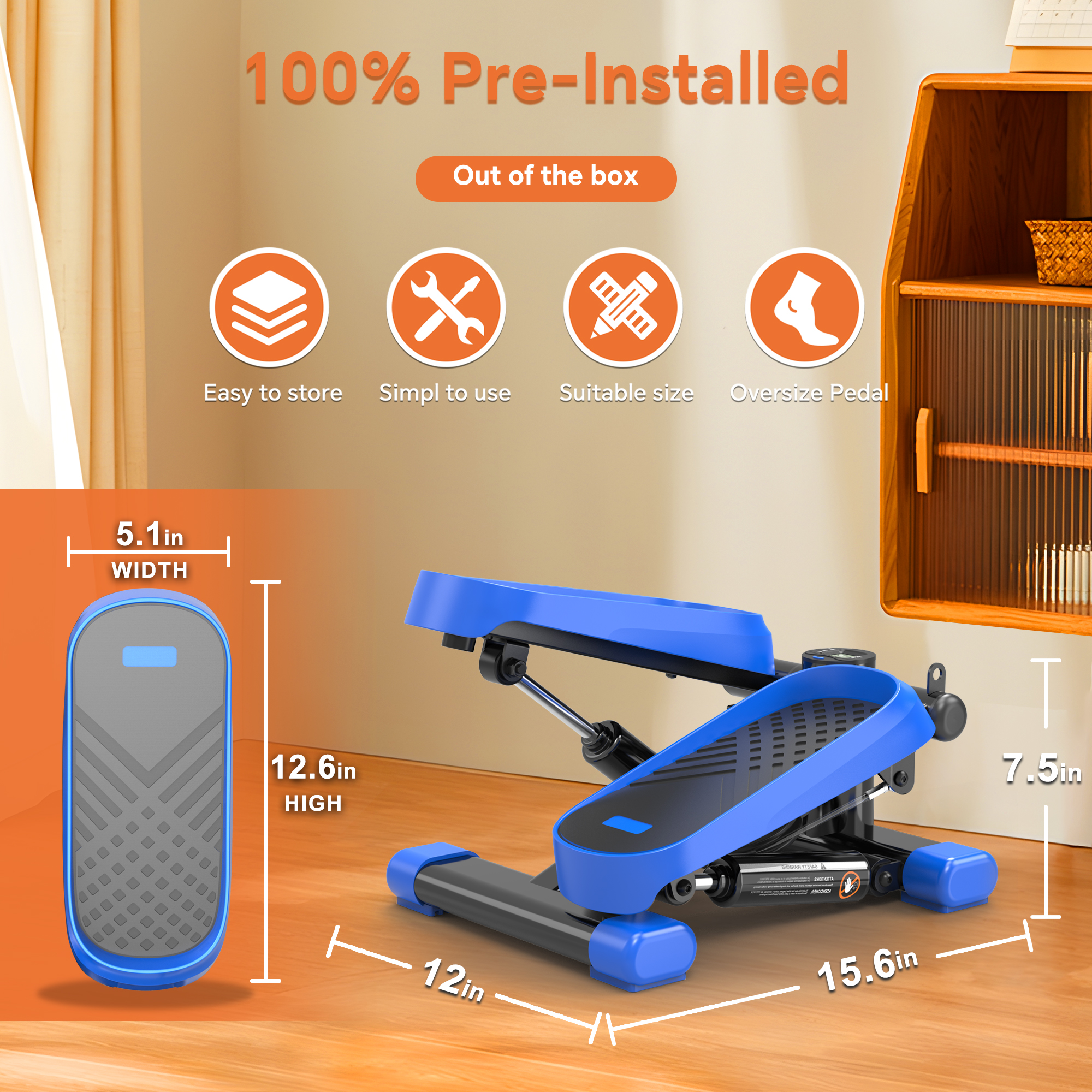 Mini Steppers for Exercise, Stair Stepper for Home with Resistance Bands Stepper with LCD Monitor, Black+Blue