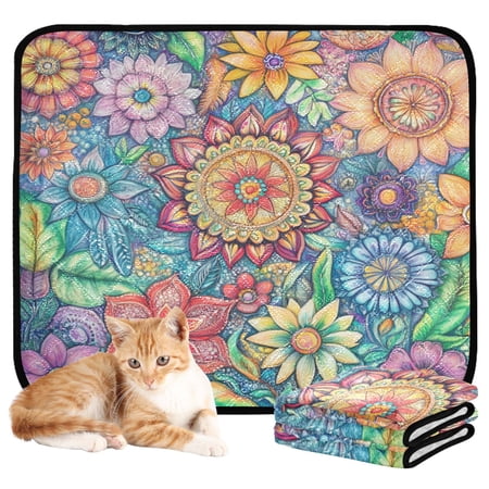 Washable Pet Pee Pads with Super Absorbent Reusable Training Pads for Dogs & Cats Vibrant and Colorful Flower