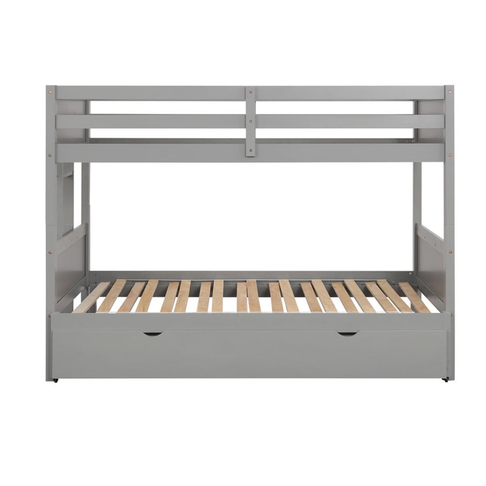 Kepooman Home Wood Twin Bunk Bed with Ladder and Safety Rail for Children, Grey Kepooman Home Wood Twin Bunk Bed with Ladder and Safety Rail for Children, Grey