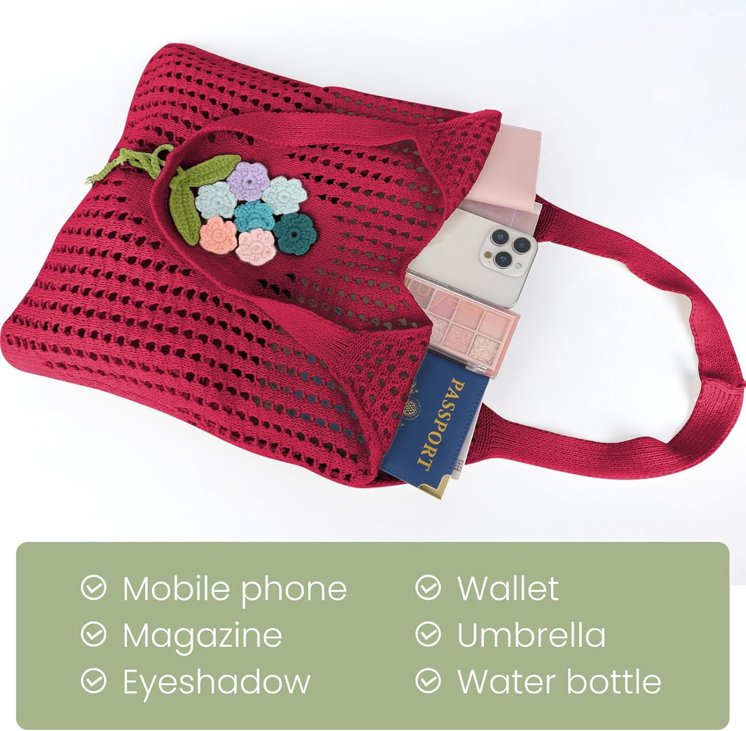 Crochet Mesh Beach Tote Shoulder Handbags Hobo for Women Summer Vacation Shoulder Bag Soft Y2k Purses for Travel