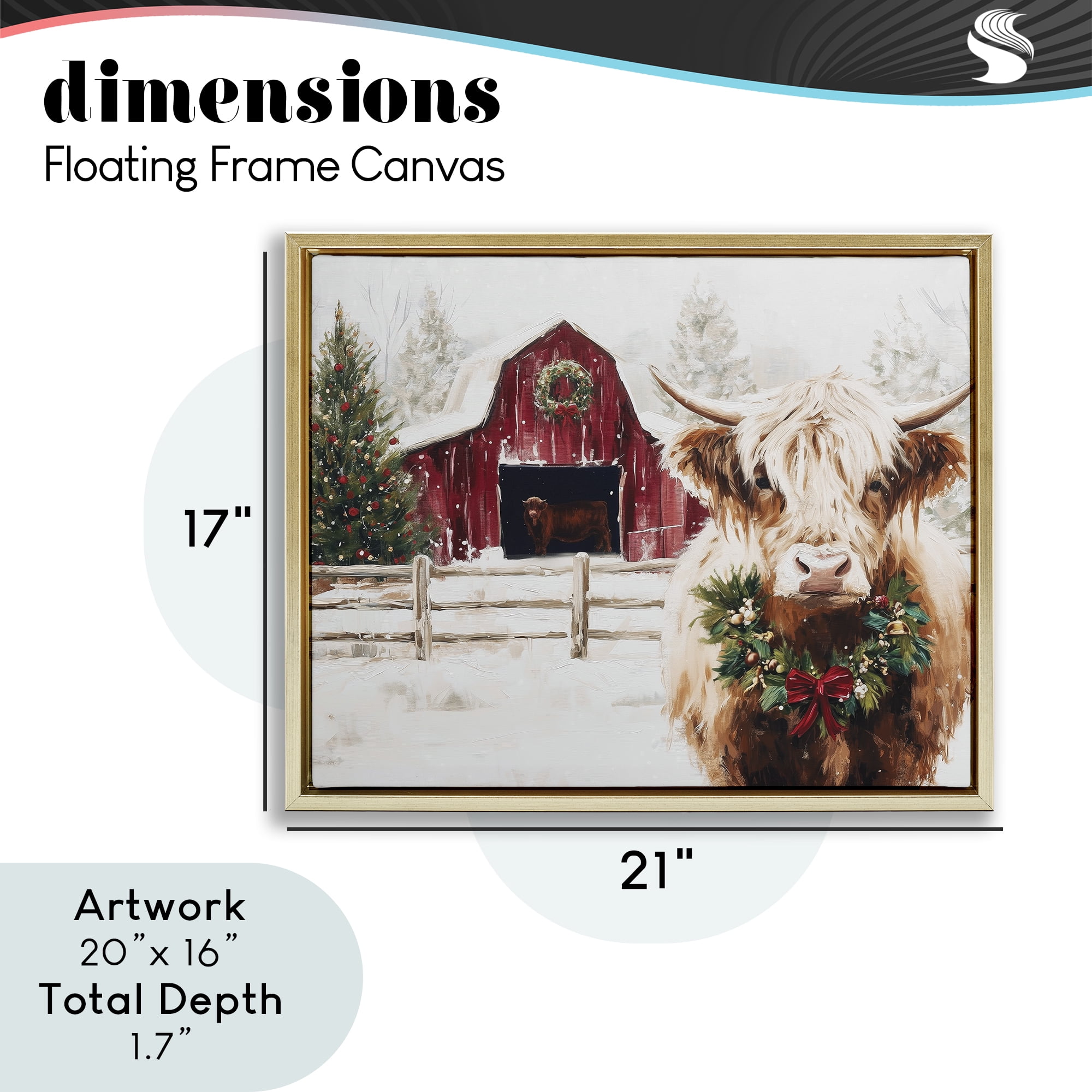 Stupell Industries Snowy Farm Scene Cattle Gold Framed Floater Canvas Wall Art, design by Acorn & Ivory Designs