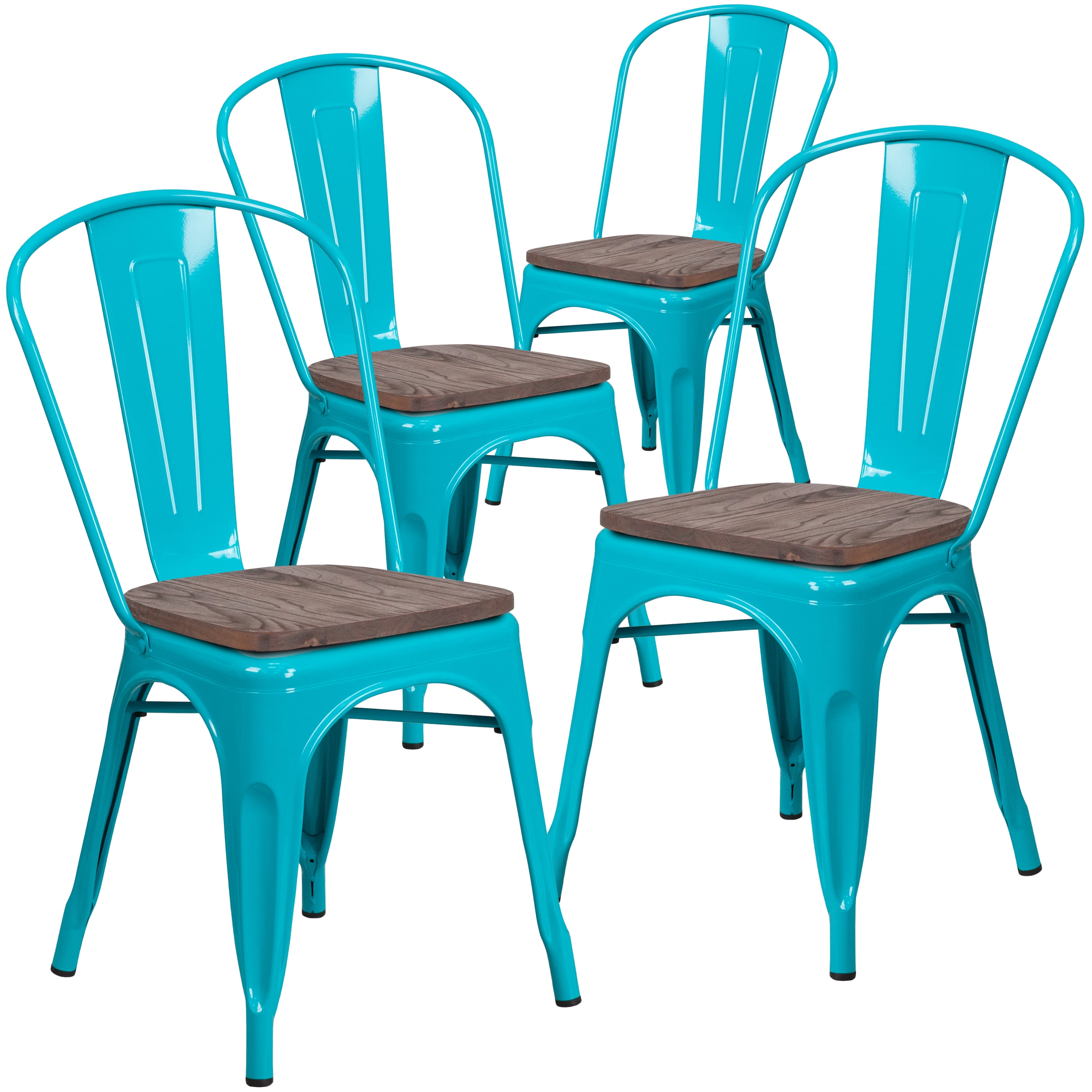 Flash Furniture Crystal Blue Metal Indoor-Outdoor Stackable Chair 