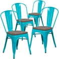 thumbnail image 2 of BizChair 4 Pk. Crystal Teal-Blue Metal Stackable Chair with Wood Seat, 2 of 7