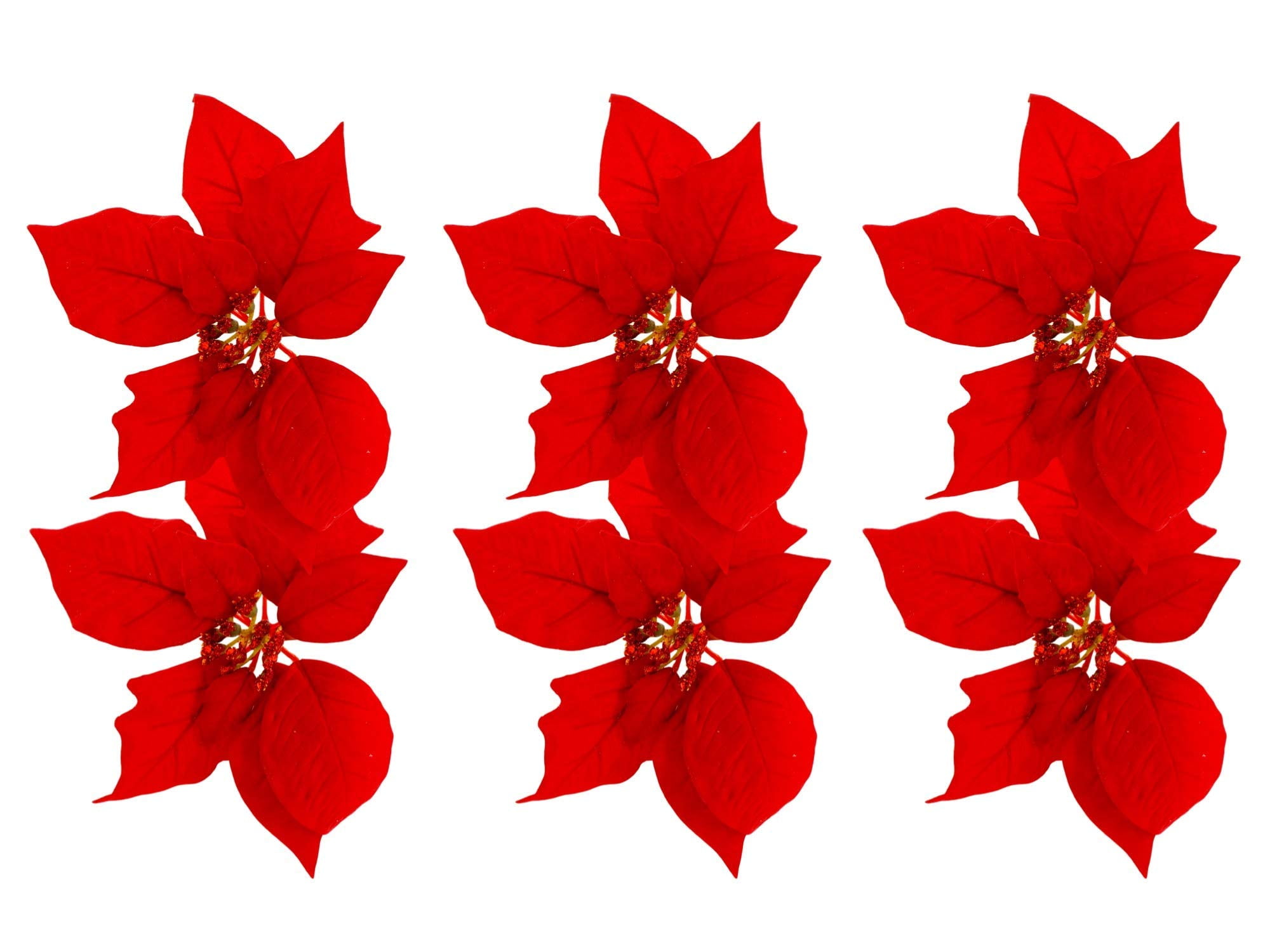 Poinsettia Clip On Christmas Ornaments (6 Pack, 7 in) Artificial