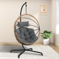 thumbnail image 5 of Oversized Egg Swing Chair with Stand, Hanging Swing Chair, Foldable Hammock Chair with Steel Frame, 350LBS Capacity for Patio Garden Bedroom, Beige, 5 of 13