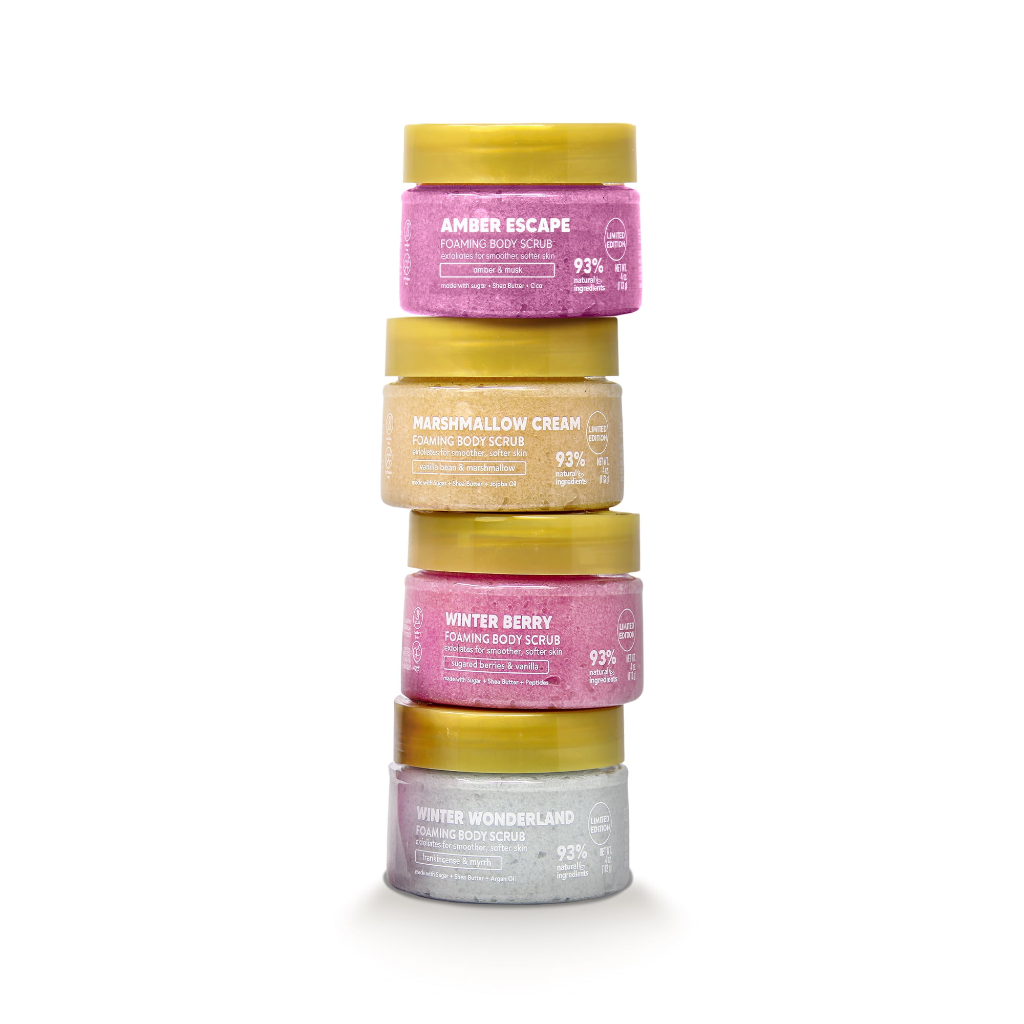 ONYX Professional Mini Foaming Sugar Scrub Gift Set, 4 Piece, 4 oz Each