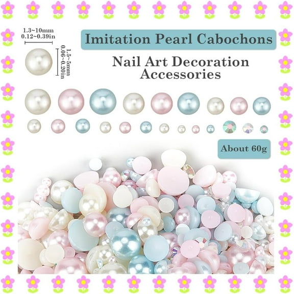 1 box 60G Flatback Pearls Plastic Imitation Half Pearl Beads Flatback Rhinestones Pink Blue White Flat Back Rhinestone Half Round Pearls