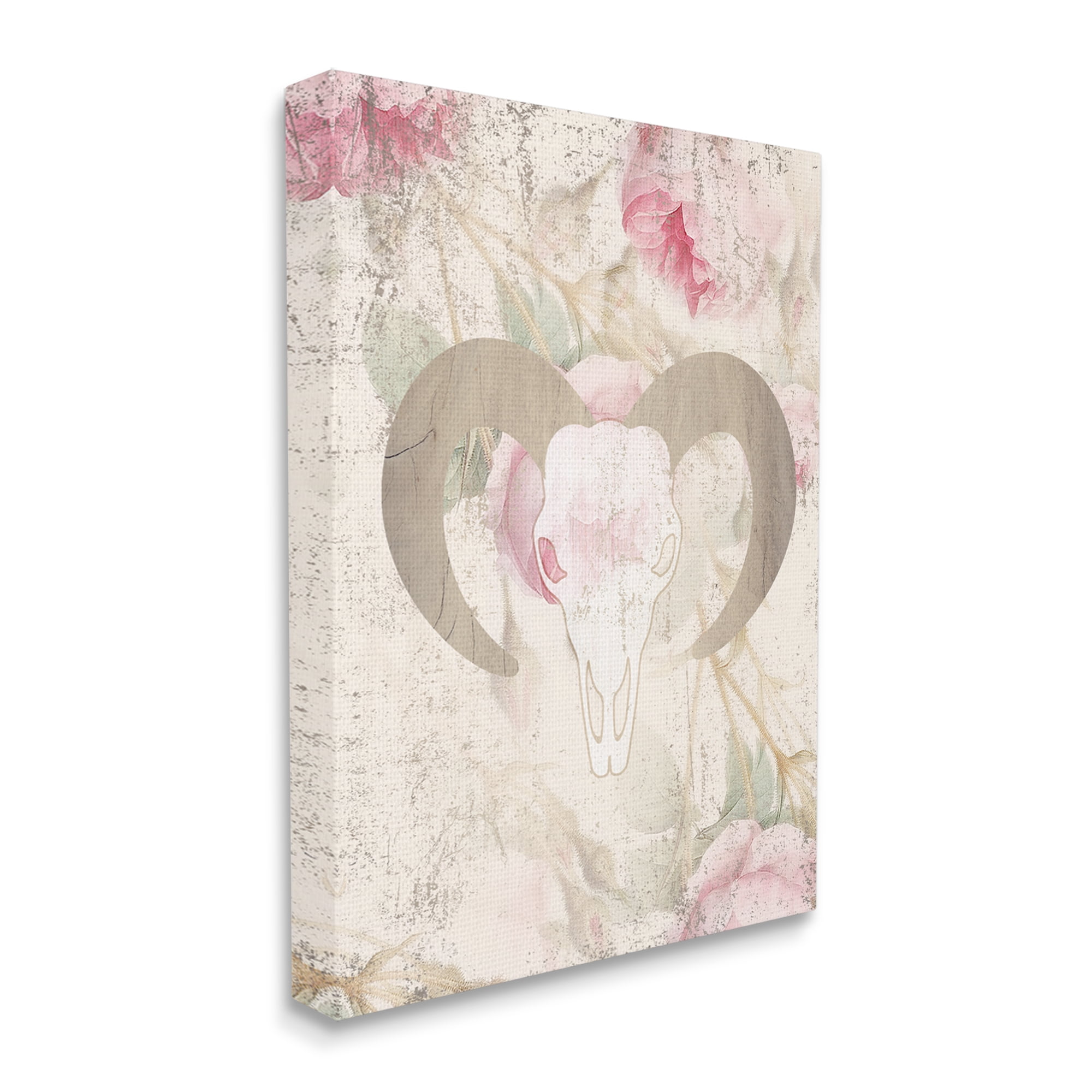Stupell Industries Goat Skull Floral Rose Blooms Animals & Insects Painting Gallery Wrapped Canvas Print Wall Art
