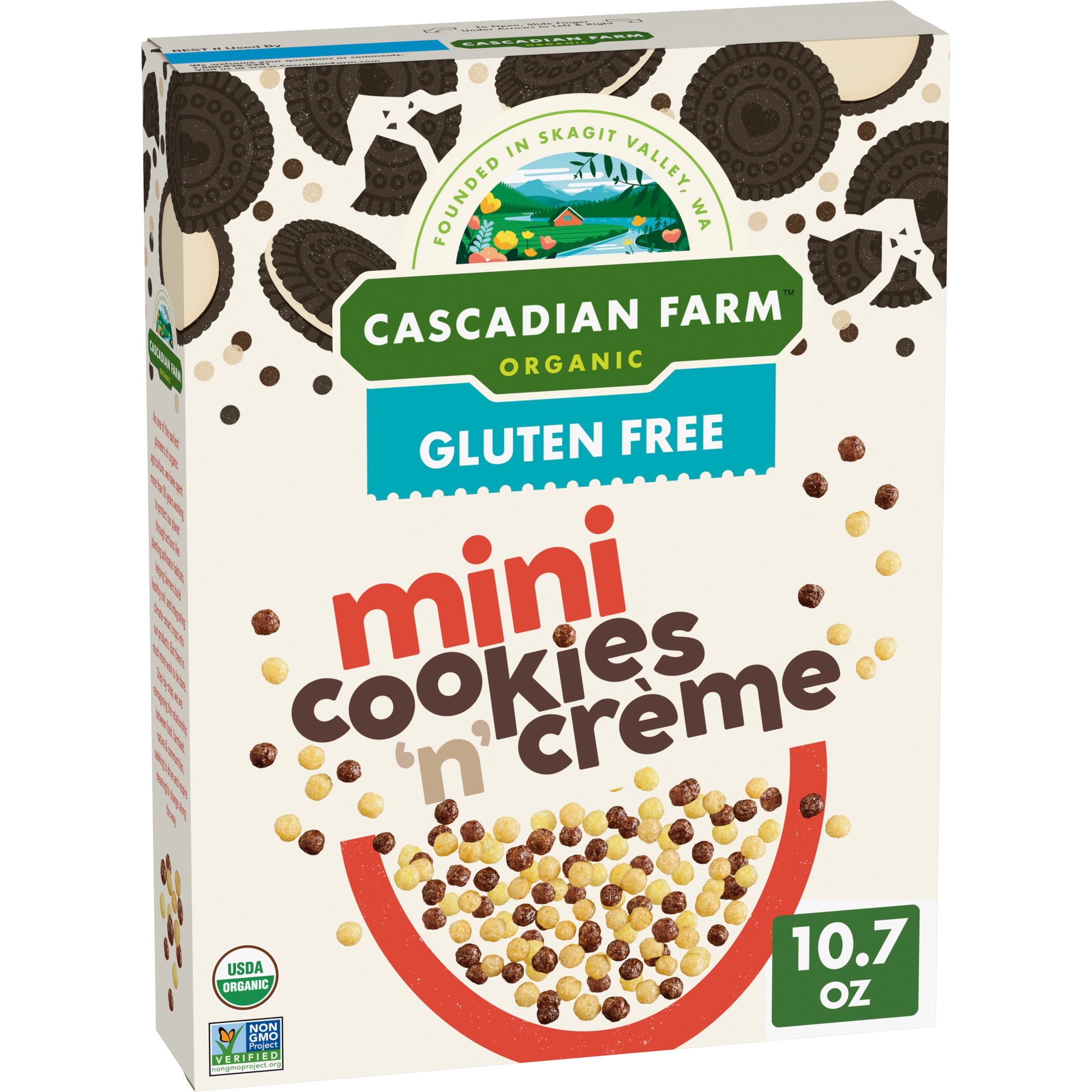 (3 pack) Cascadian Farm Organic Mini Cookies 'n' Crème, Gluten Free Cereal, Non-GMO, 10.7 oz