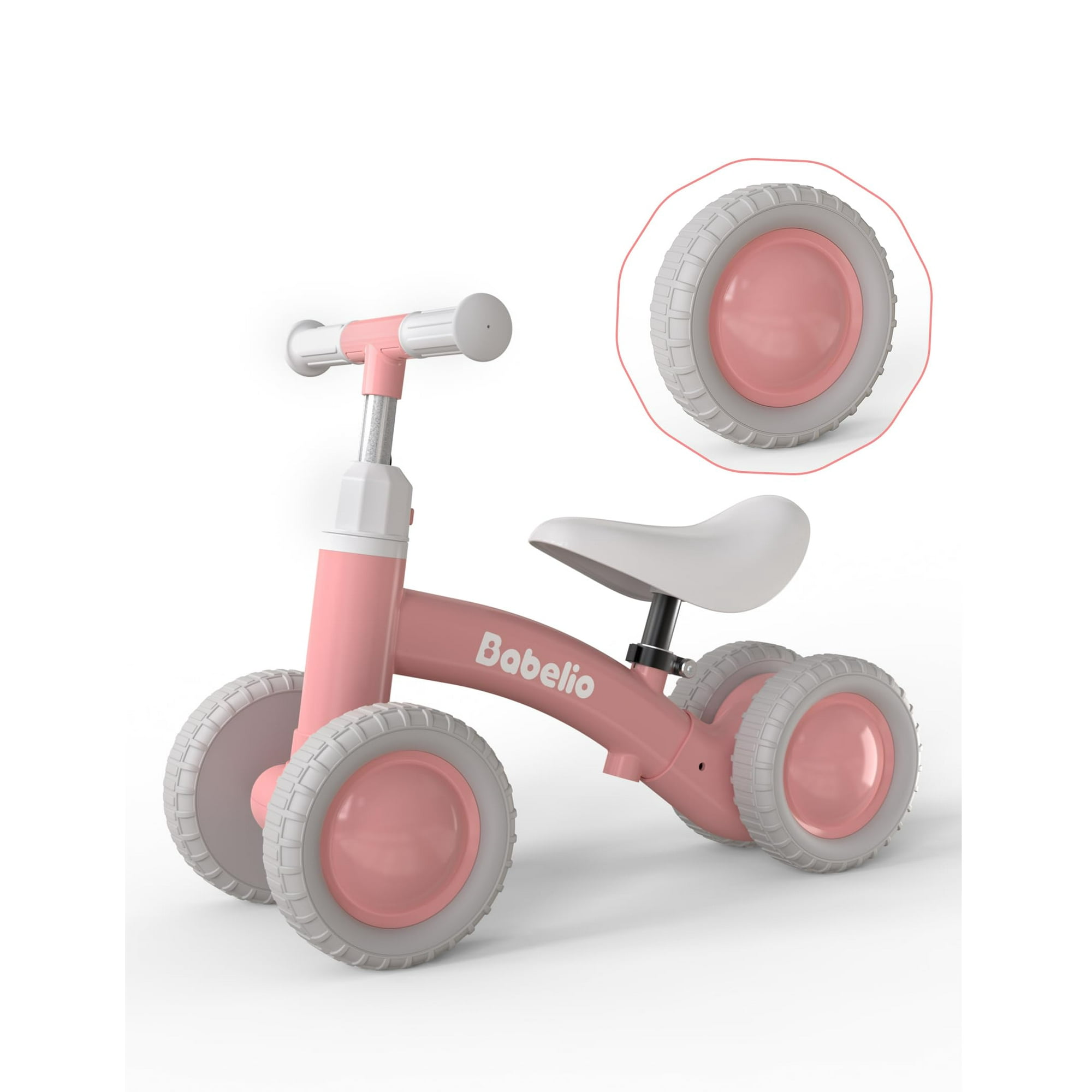 BABELIO Baby Balance Bike for 1 Year Old Boys Girls 10 36 Month Toddler Balance Bike 4 Wheel Off Roader Design Adjustable Seat Handlebar Pink Walmart