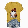 thumbnail image 6 of TOWED22 Halloween Shirts for Women Cute Ghost with Coffee Pumpkin Shirts Cute Fall Short Sleeve Graphic Tee Tops(Yellow,XXL), 6 of 6