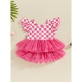 thumbnail image 4 of Newborn Toddler Baby Girl Summer Romper Casual Pink Cotton Dress With Plaid Print Layered Tulle Cute Jumpsuit, 4 of 8
