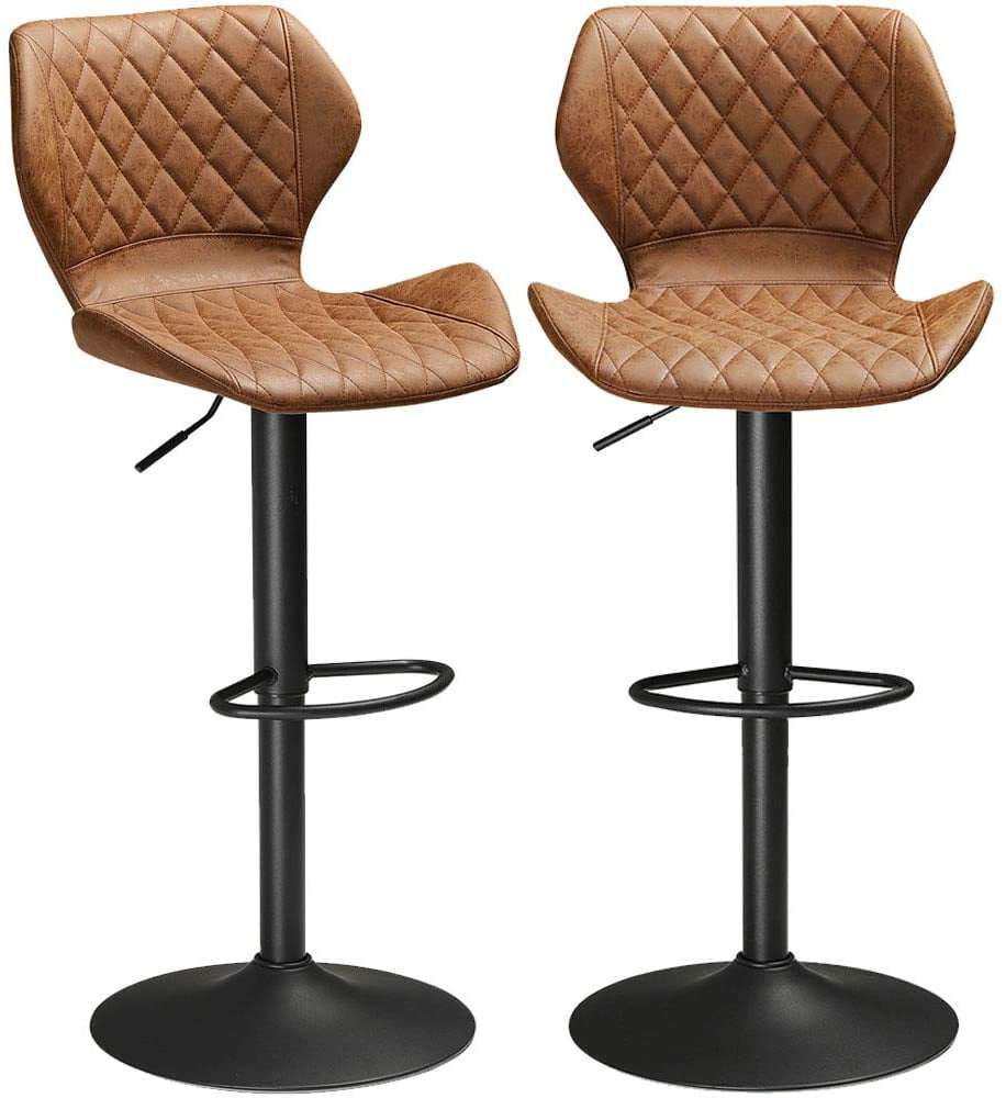 ADJUSTABLE CHAIR-SET OF 4 CONTEMPORARY "LEATHER" BAR STOOL BROWN BARSTOOL 