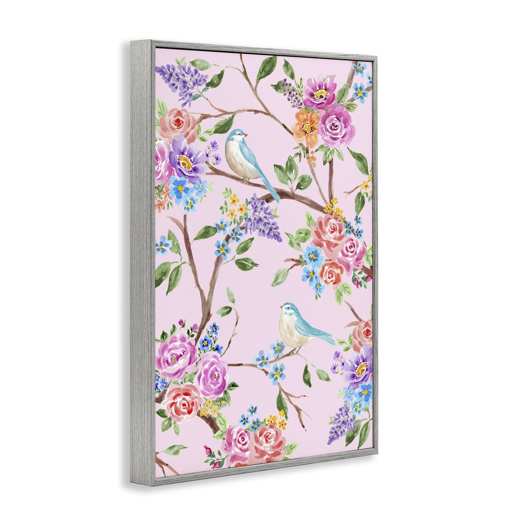 Stupell Industries Pink & Blue Spring Florals Gray Framed Giclee Art, design by Corinne Haig