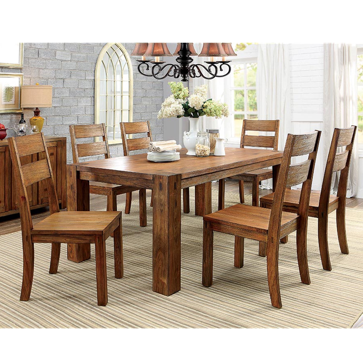 Furniture of America Montanez Farmhouse Ladder Back Dining Chairs