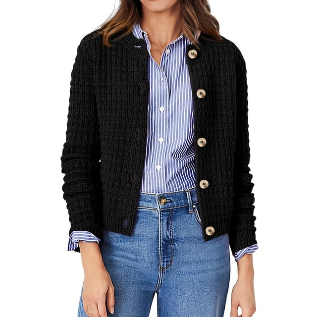 Suéter PRETTYGARDEN Cardigan de Punto Negro con Botones XL