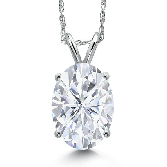 Gem Stone King 14K White Gold White Moissanite Pendant Necklace for Women | 3.00 Cttw | Gemstone Birthstone | Oval 10X8MM | With 18 inch Chain
