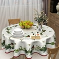 thumbnail image 6 of Merry Christmas Green Flower Wreath Tablecloth Round 60 Inch, Winter White Floral Polyester Circle Table Cloth Wrinkle Stain Resistant Washable Table Cover for Kitchen Room Party Picnic, 6 of 6