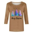 thumbnail image 4 of asdoklhq Christmas Plus Size Sweaters for Women's Christmas Printed Round Neck 3/4 Sleeve T-shirt Loose Top Long Sleeve Round Neck Top/Shirt Khaki M, 4 of 5