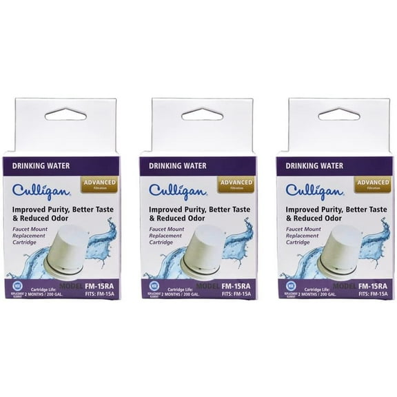 Culligan FM-15RA Replacement Filter Cartridge for Faucet Mount Filter FM-15A, White Finish 3-Pack