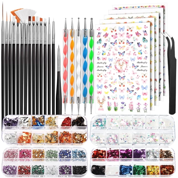 Kit de decoración de uñas Fandamei, juego de pinceles para decoración de uñas con pegatinas y más
