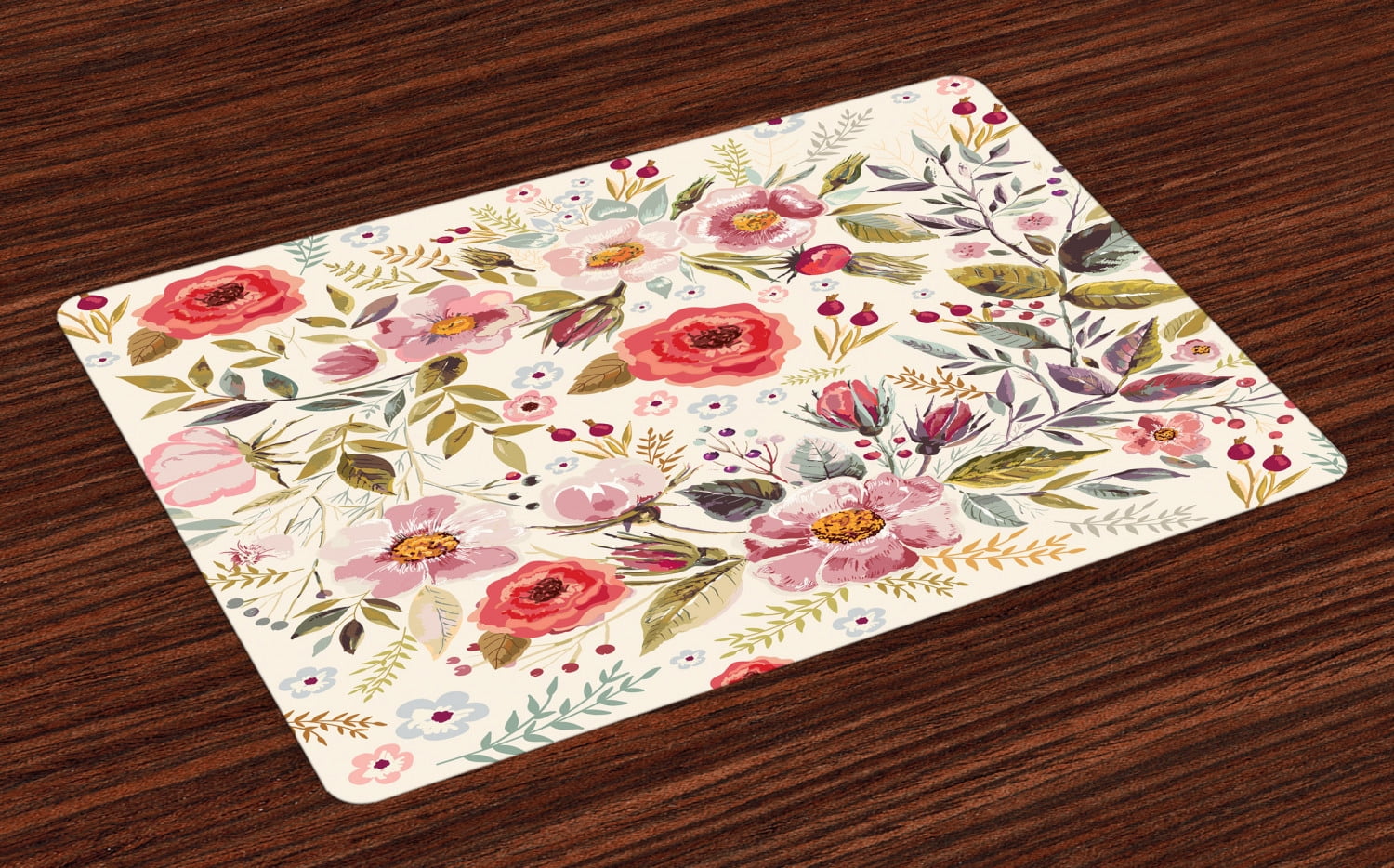 Shabby Chic Placemats Set of 4 Watercolor Abstract Spring Poppies