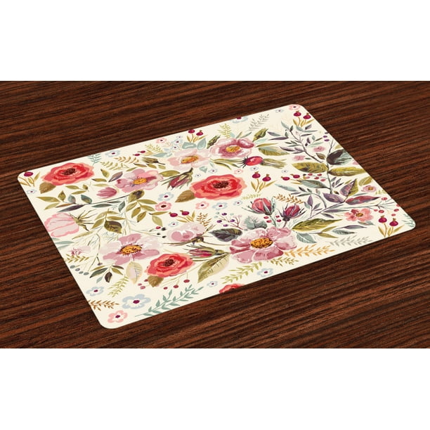 Shabby Chic Placemats Set of 4 Watercolor Abstract Spring Poppies