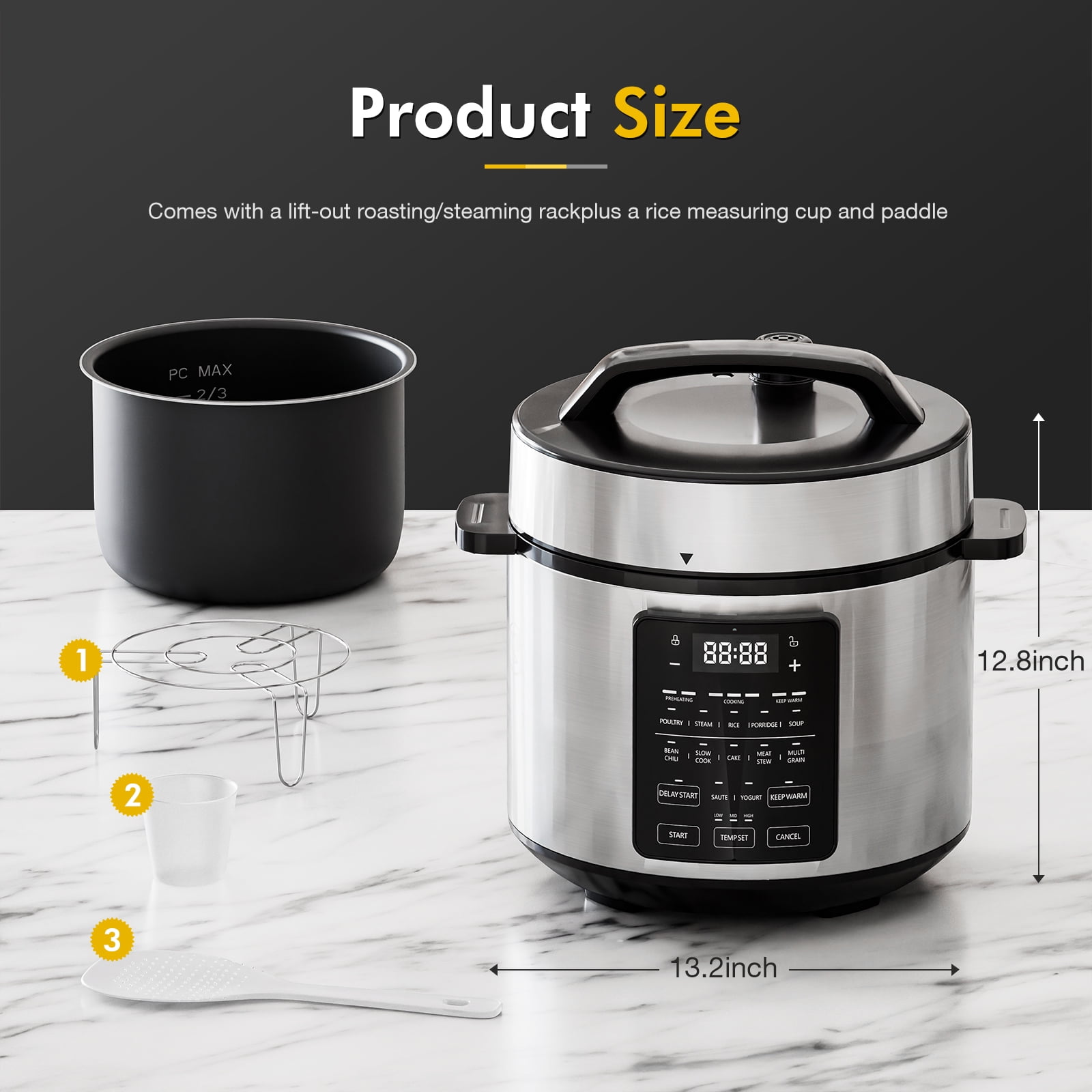 JOINSUN Electric Pressure Cooker 6 Quart, Instant Multi Cooker Stainless Steel Cooker