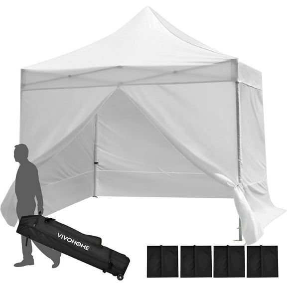 SPECSTAR White Commercial Tent 8' x 8' Instant Pop-up Straight Leg Canopy with Sidewalls