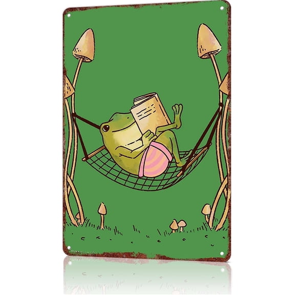 Read Frog Vintage Metal Tin Sign Cottagecore Library Decor for Home Bookstore Coffee Shop Study Room Wall Decor 8x12 Inch
