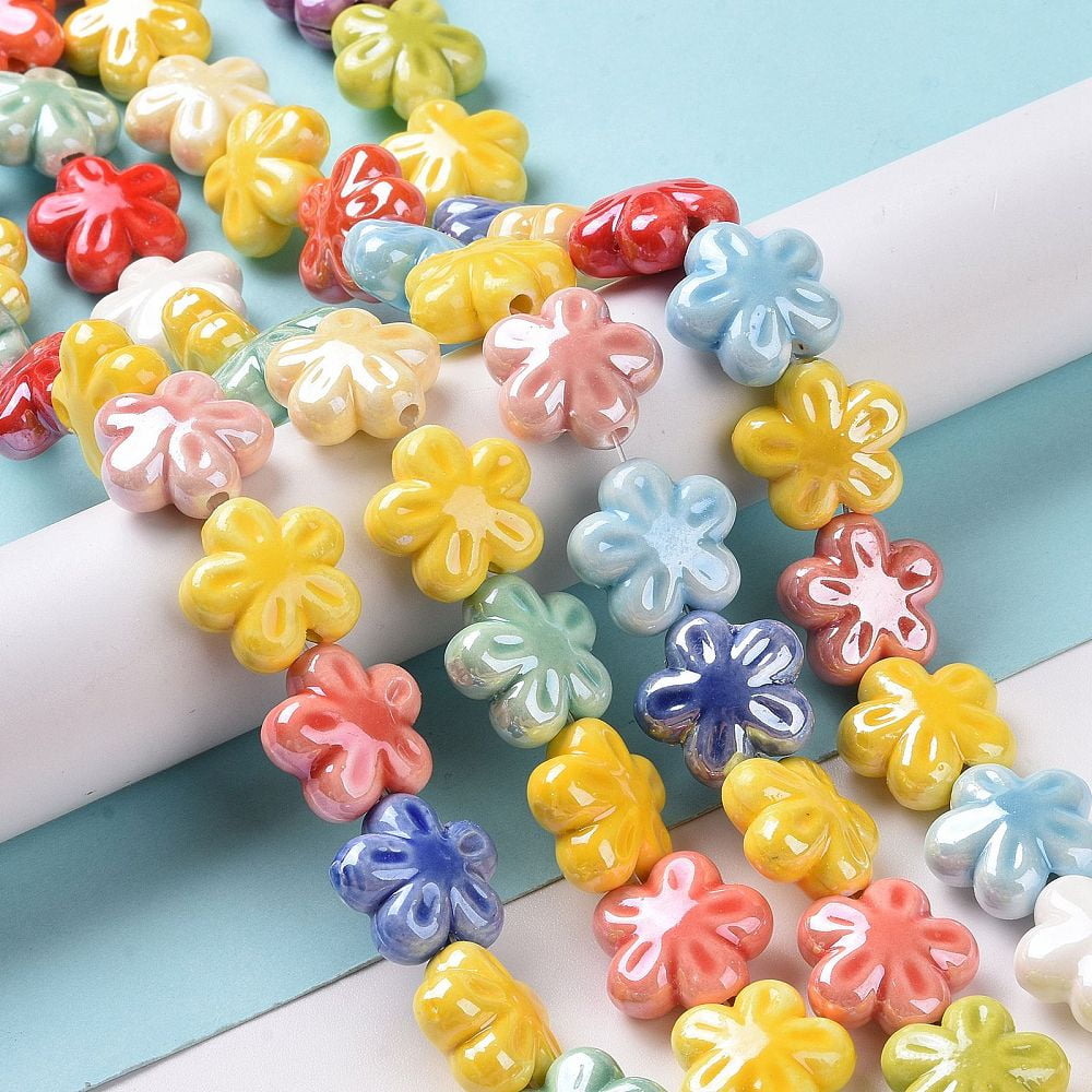 10Strand Handmade Porcelain Beads Strands Pearlized Flower Mixed Color 17.5x17x8.5mm Hole: 2mm about 18~19pcs/strand 11.61''(29.5cm)