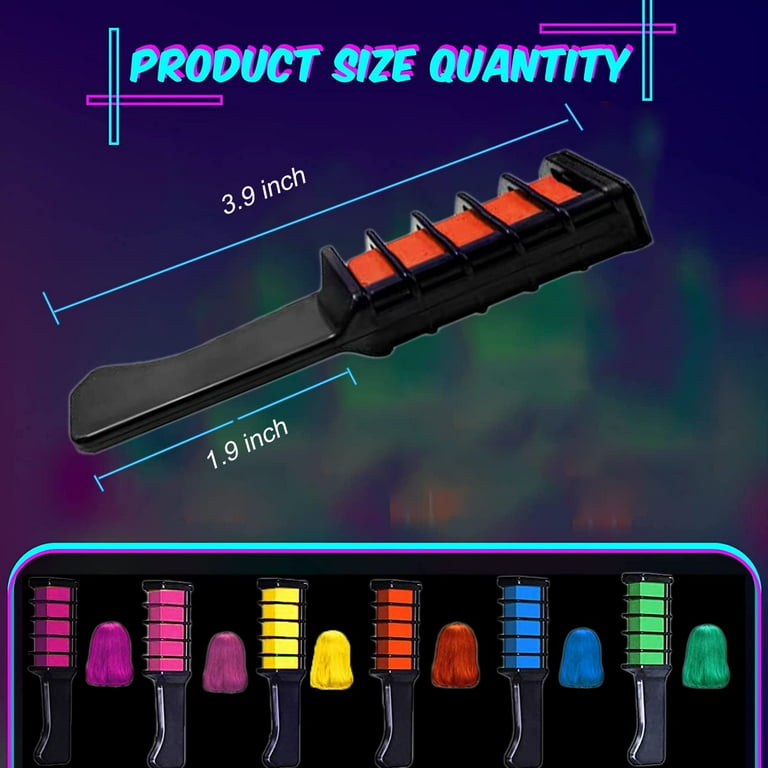 Glow Temporary Hair Chalk Comb, Glow in The Black Light Washable Hair Color  Comb for Girls Kids Non-Toxic Hair Dye for Birthday Halloween Cosplay Party