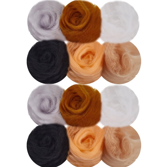 18Pcs 6 Colors Needle Felting Yarn Black Wool Roving Bulk Dark Color Wet Felt Core Handmade Yarns Hand Spinning Fiber Wool